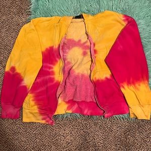 Pink and yellow tie-dye jacket. No zipper but still looks cute with my outfits.